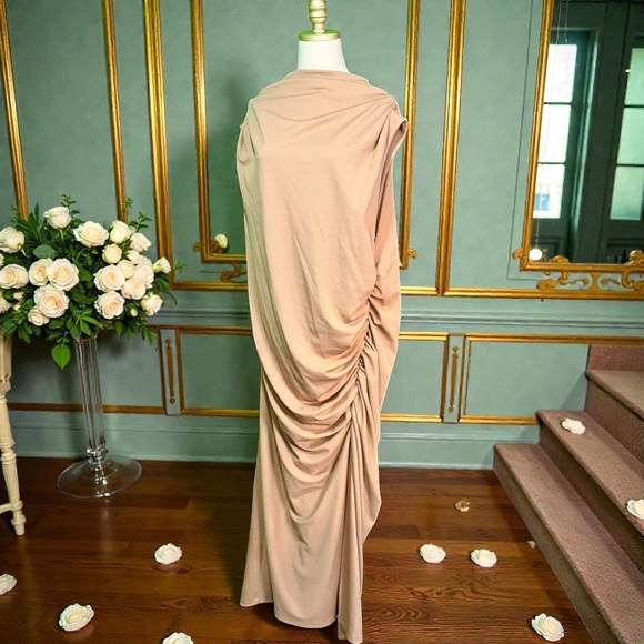 NWT Anthropologie ‘The Maya Ruched Cowl-Neck Dress’ in “Cedar” Tan Plus Size 3X - Picture 8 of 16